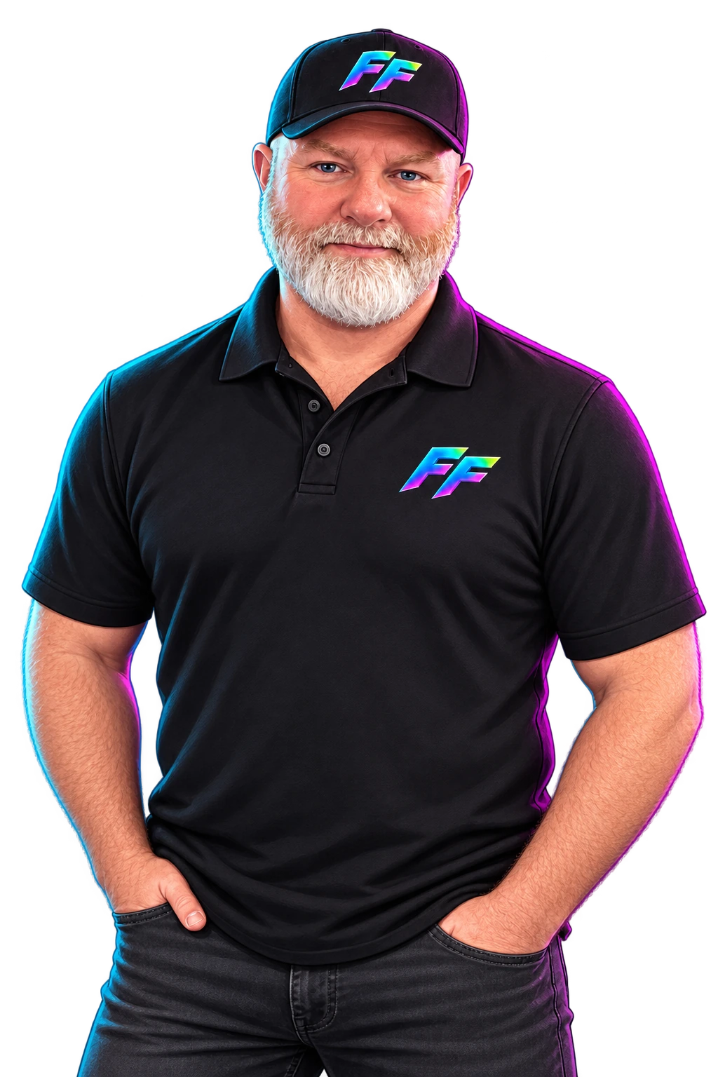 High-resolution portrait of Jeff Davis wearing a Frickin Frac polo and cap